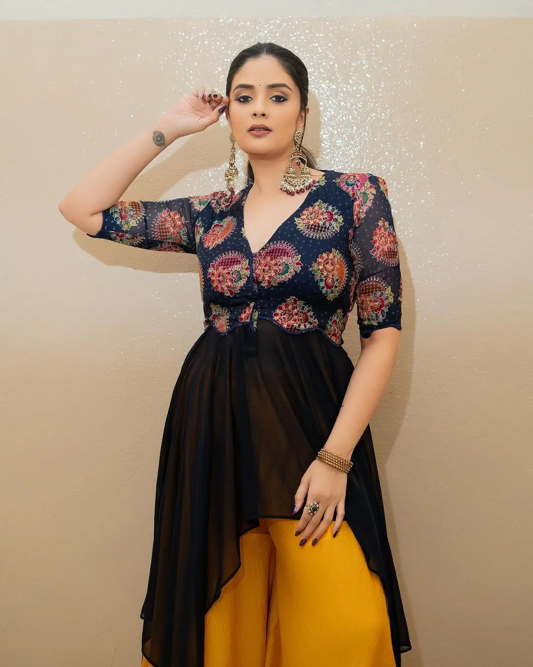 Maa TV Actress Sreemukhi in Orange Lehenga Black Choli